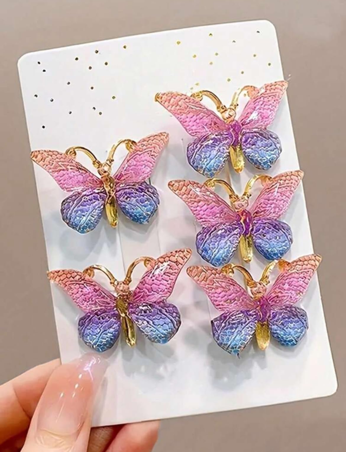 Butterfly Hair Clips for Girls, 15 Pieces, Metallic Ombre Colors, 3D Design