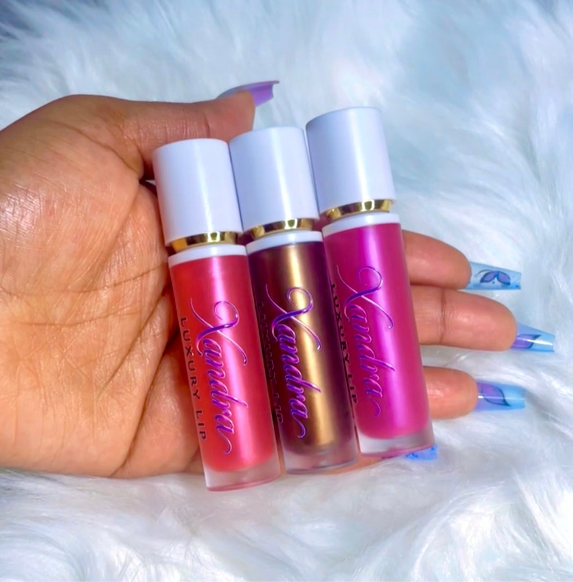 Xandra luxury Lipgloss Fruit Flavored Lip Gloss - Lipstick in Red, Purple & Brown - Makeup Cosmetic