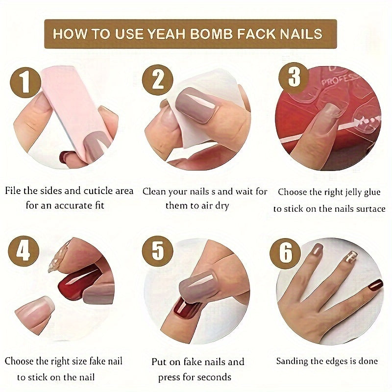 24pcs Square Press-On Nails, Purple Floral & White Floral Design, Medium Length, Glossy