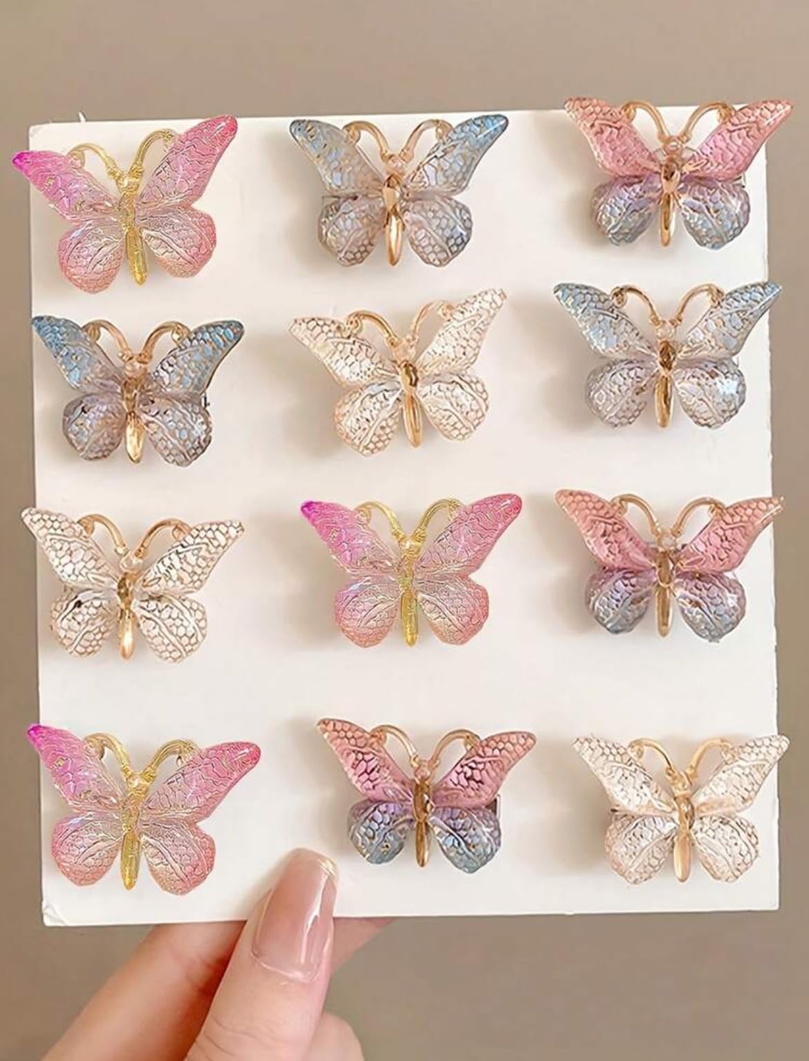 Butterfly Hair Clips for Girls, 15 Pieces, Metallic Ombre Colors, 3D Design