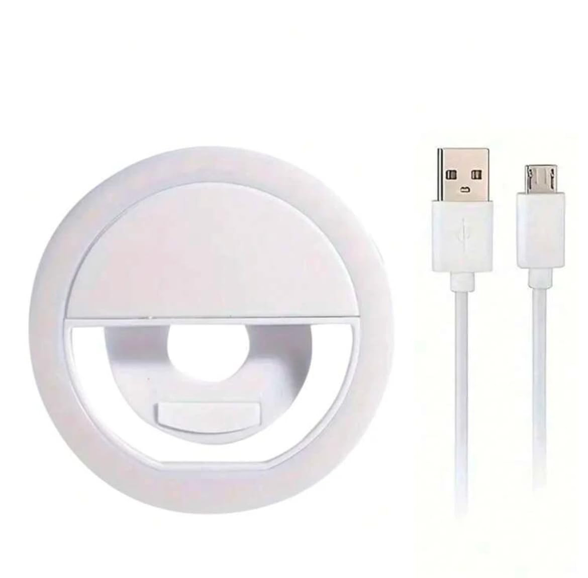 LED Selfie Ring Light for Smartphones, Rechargeable USB Phone Camera Light, White