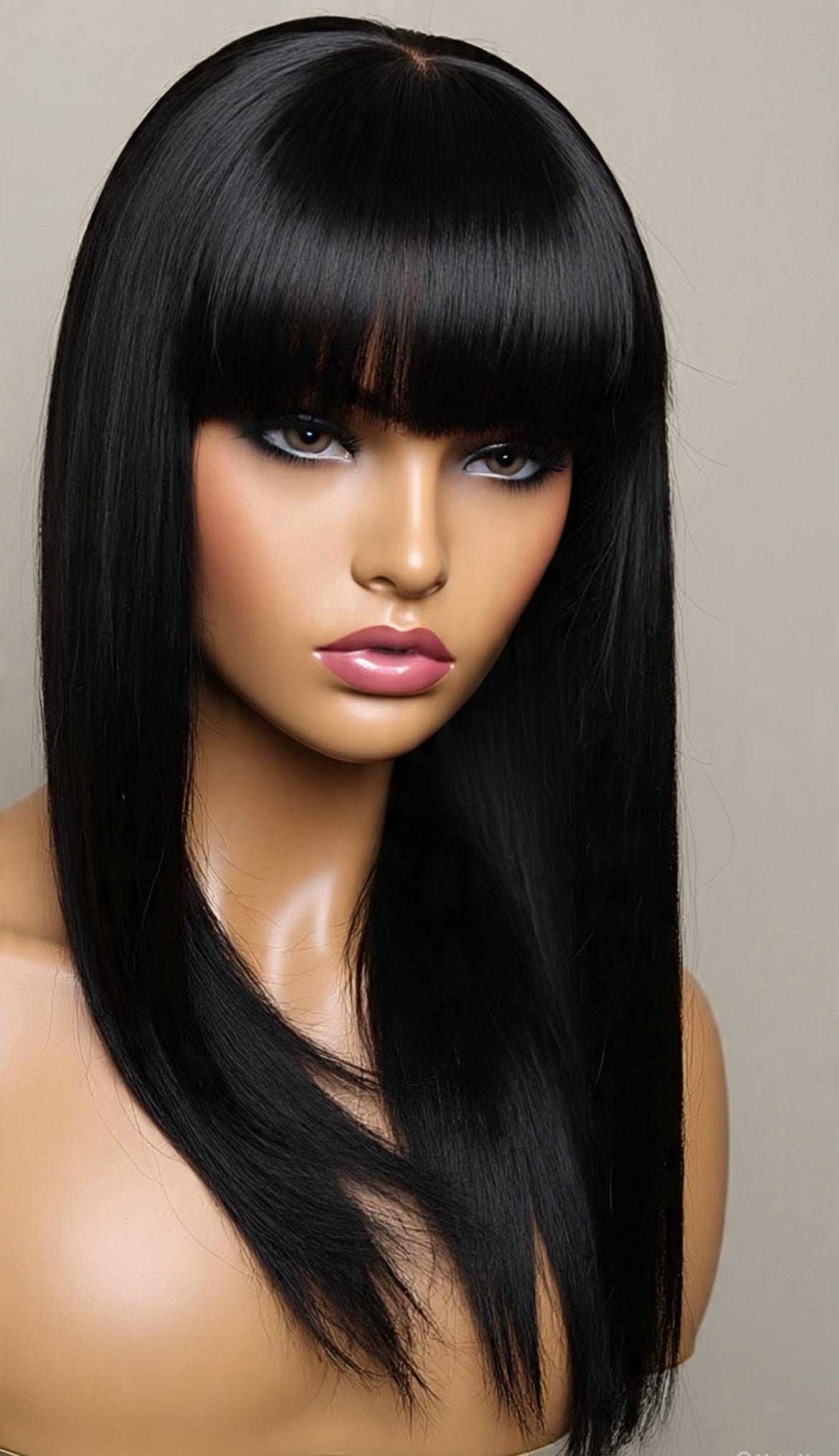 Natural Black Bangs Wear 4*4 Frontal Lace Human Hair Wig Straight Glueless Wigs