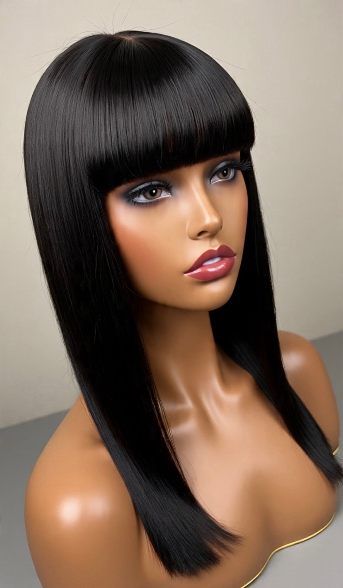 Natural Black Bangs Wear 4*4 Frontal Lace Human Hair Wig Straight Glueless Wigs