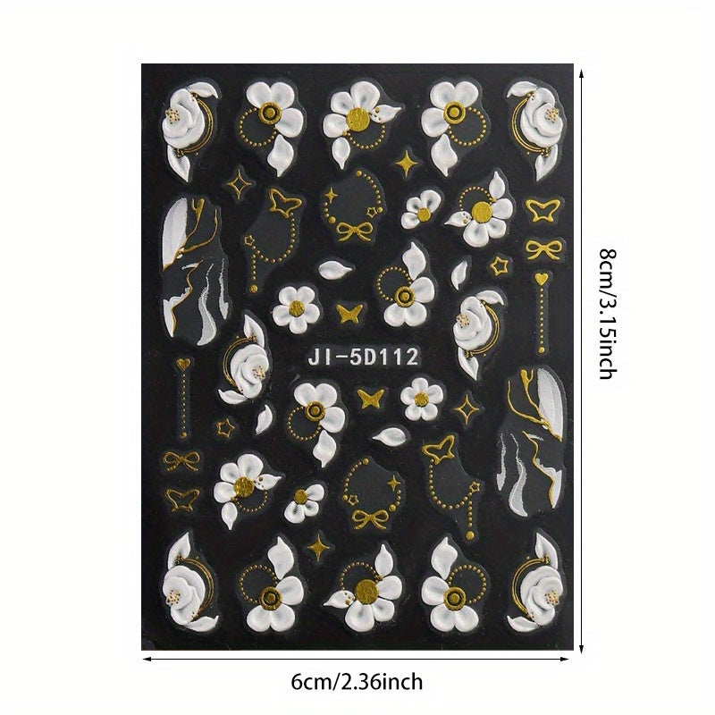 3 Sheets of Vibrant 5D Embossed Floral Nail Art Stickers