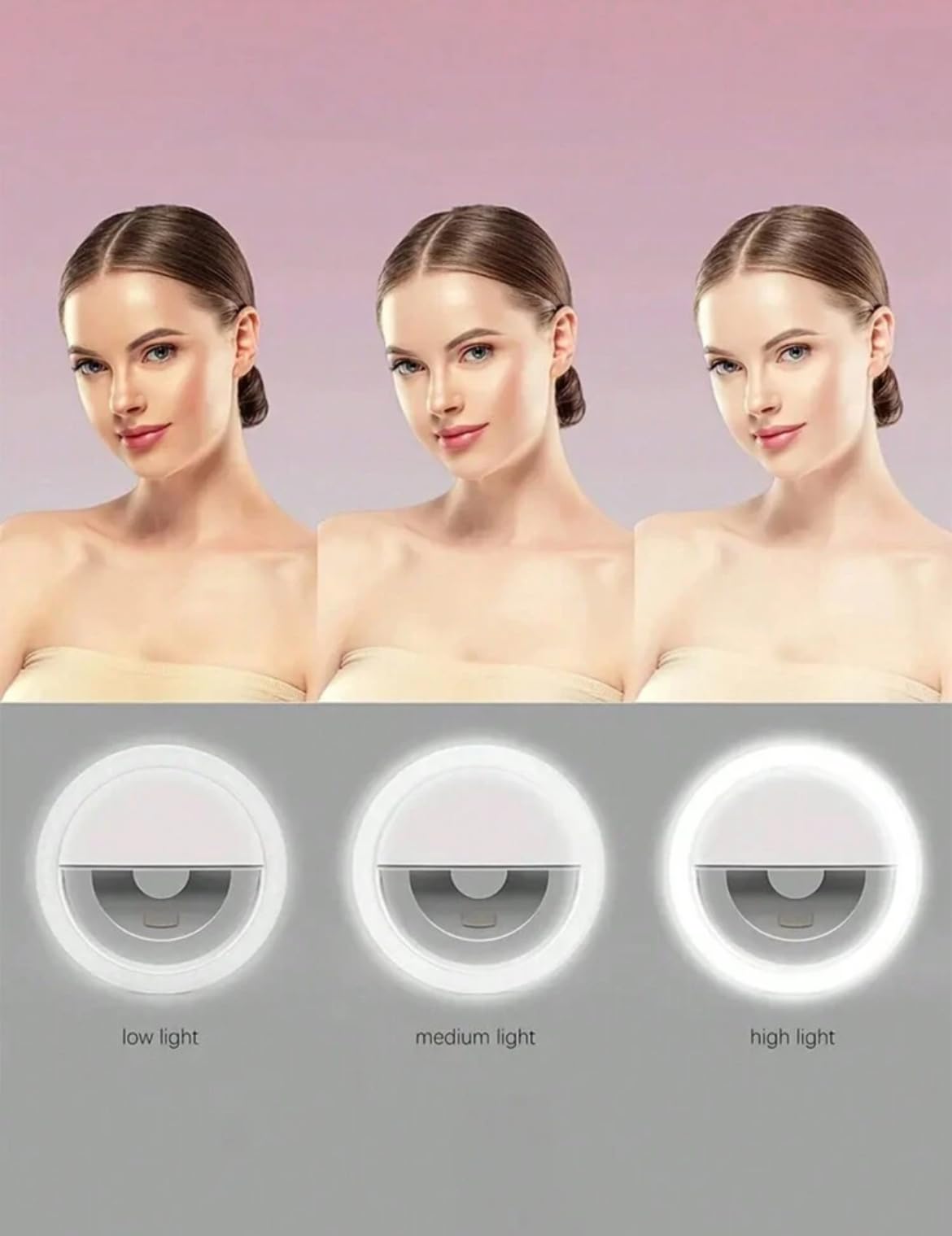 LED Selfie Ring Light for Smartphones, Rechargeable USB Phone Camera Light, White