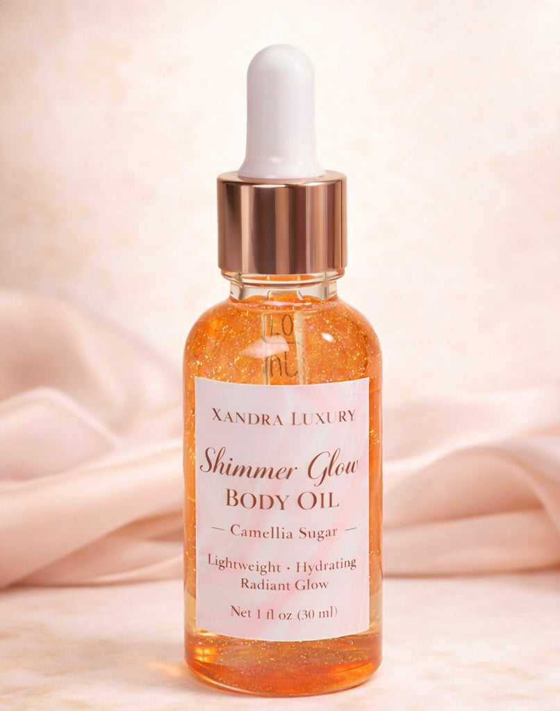 Shimmer Glow Body Oil – Camellia Sugar | Lightweight Golden Body Glow