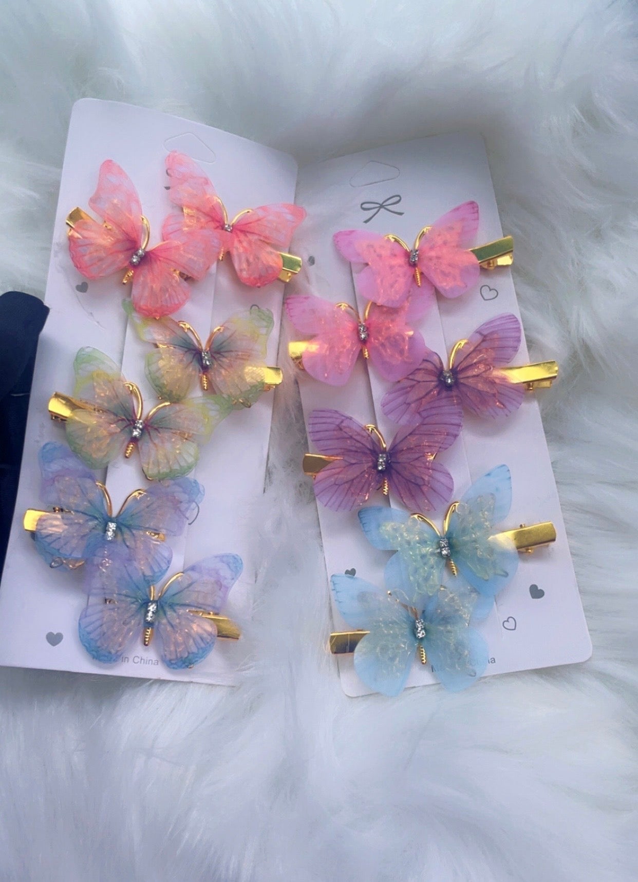 3D Butterfly Hair Clips with Rhinestone Detail, Double Layer Design, 12 Pieces, Pink Blue Purple