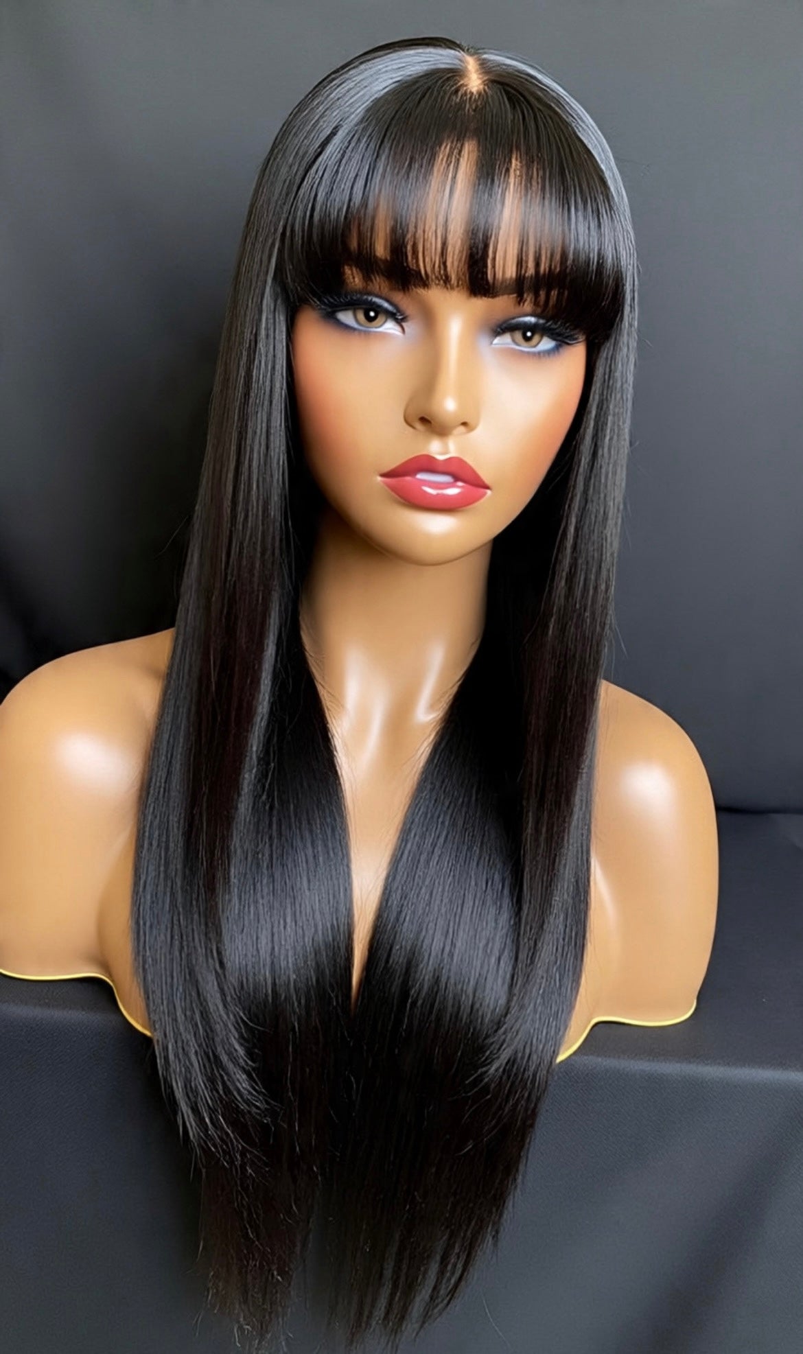Natural Black Bangs Wear 4*4 Frontal Lace Human Hair Wig Straight Glueless Wigs