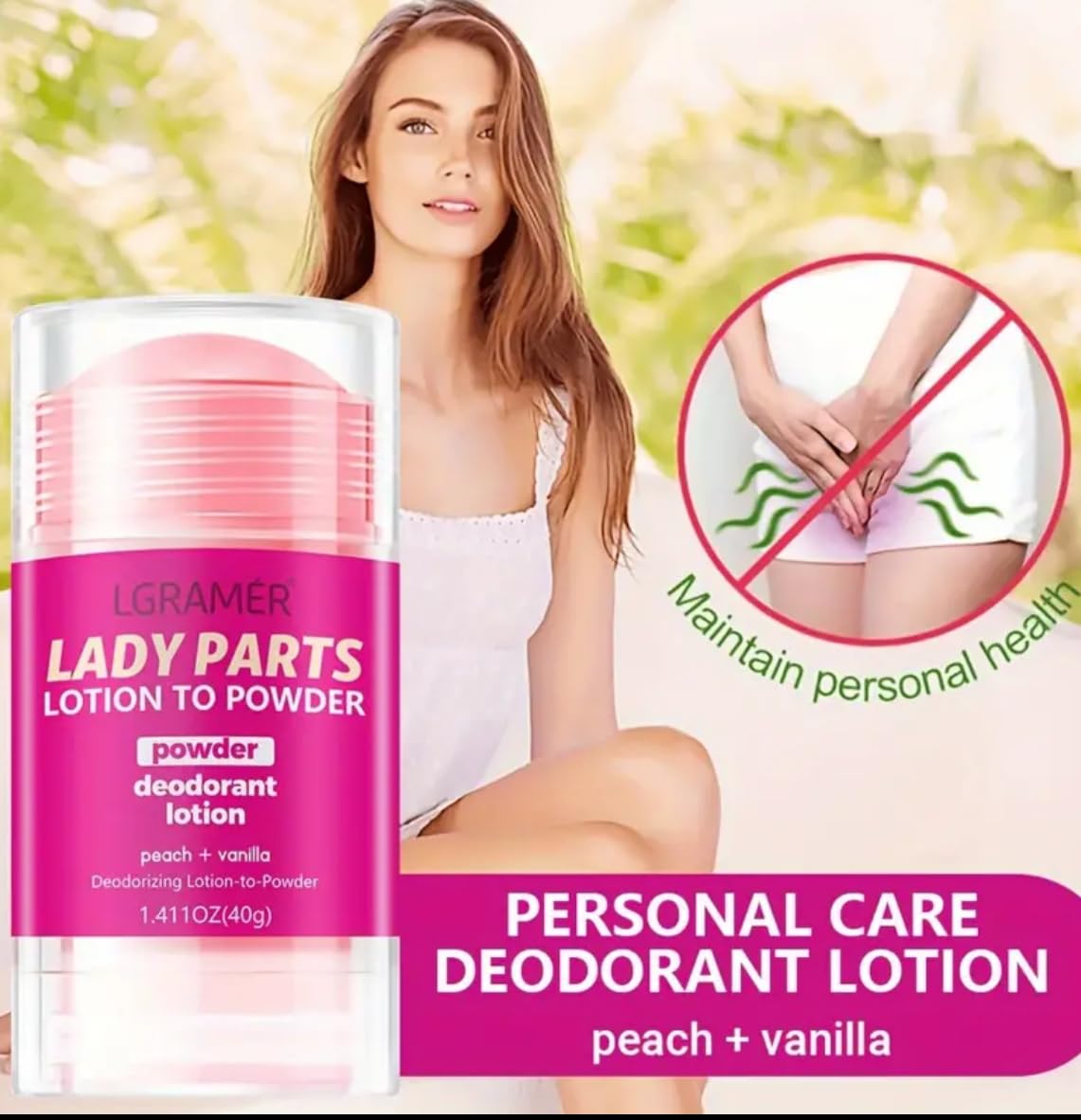 Intimate Area Deodorant for Women, Peach and Vanilla Scent, 2-Pack, Quick-Absorbing Formula