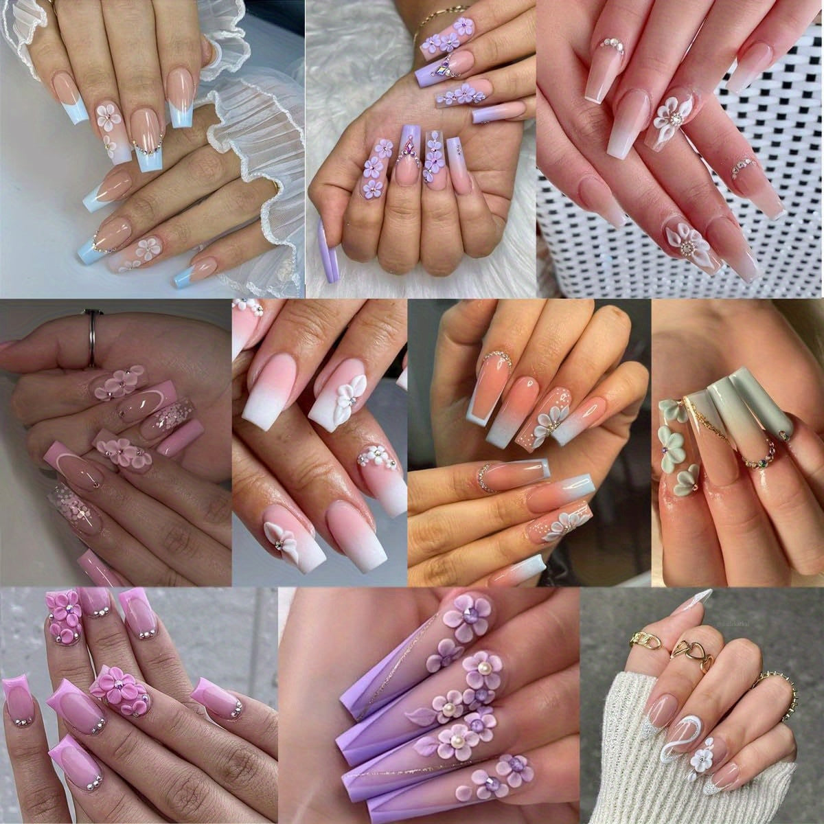 3 Sheets of Vibrant 5D Embossed Floral Nail Art Stickers