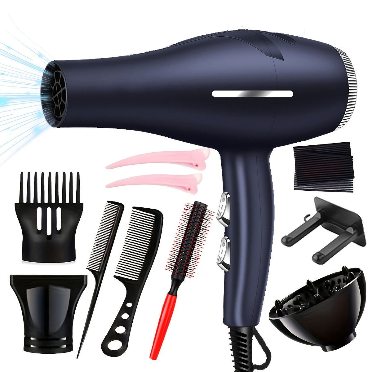 Multi-In-One Hair Dryer Set with Comb, Clip, and Patch - Portable Electric