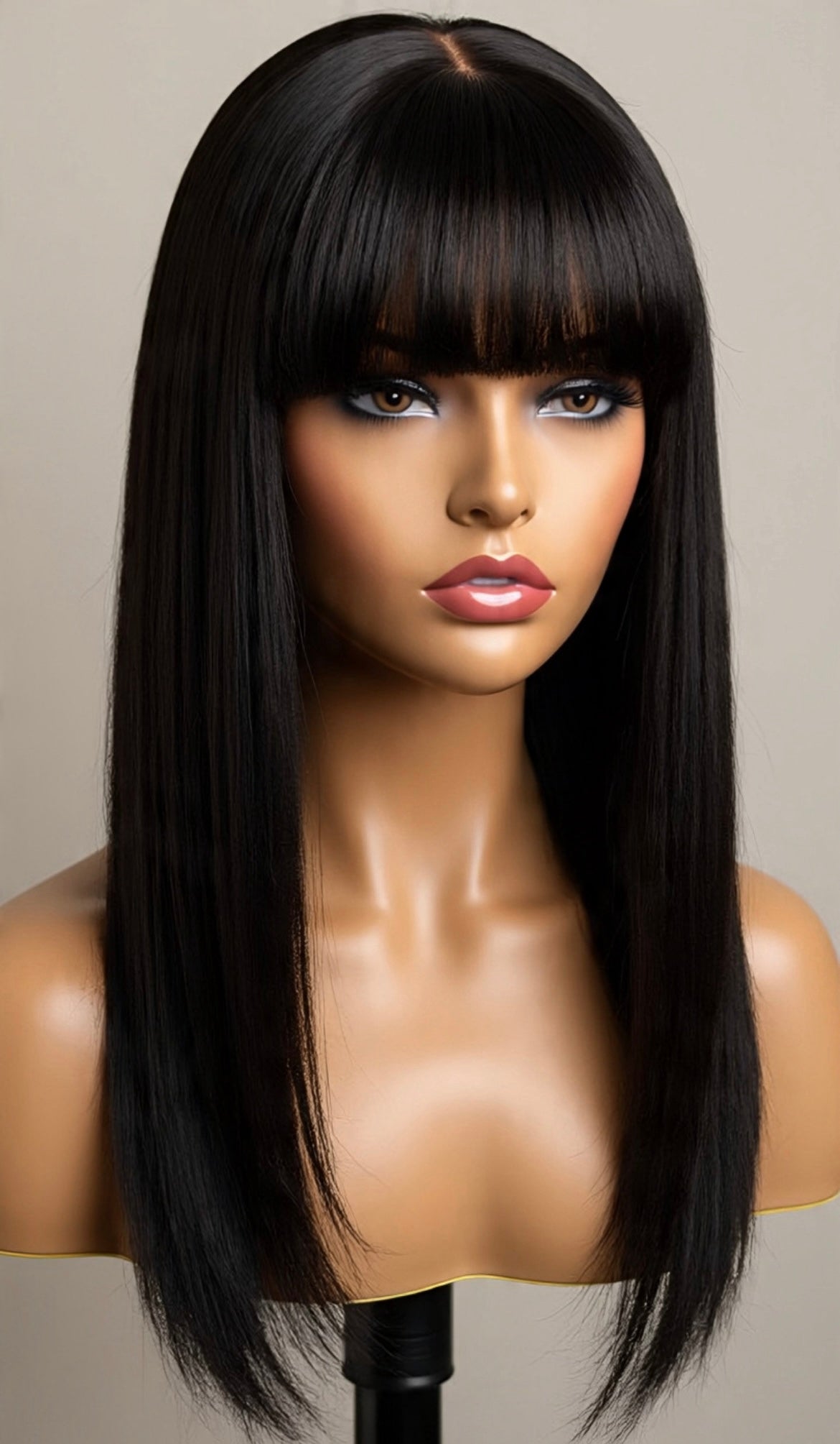 Natural Black Bangs Wear 4*4 Frontal Lace Human Hair Wig Straight Glueless Wigs