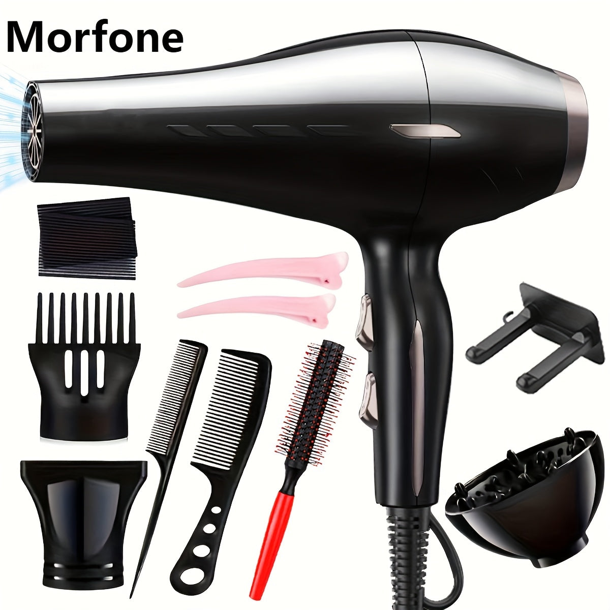 Multi-In-One Hair Dryer Set with Comb, Clip, and Patch - Portable Electric
