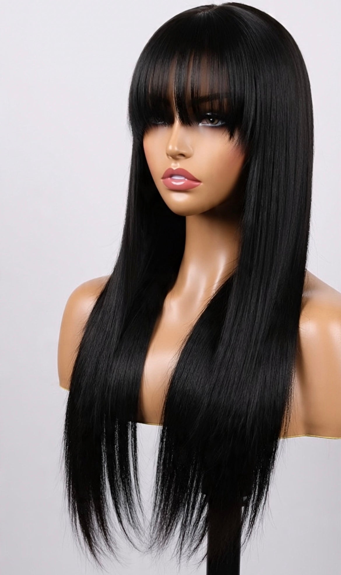 Natural Black Bangs Wear 4*4 Frontal Lace Human Hair Wig Straight Glueless Wigs