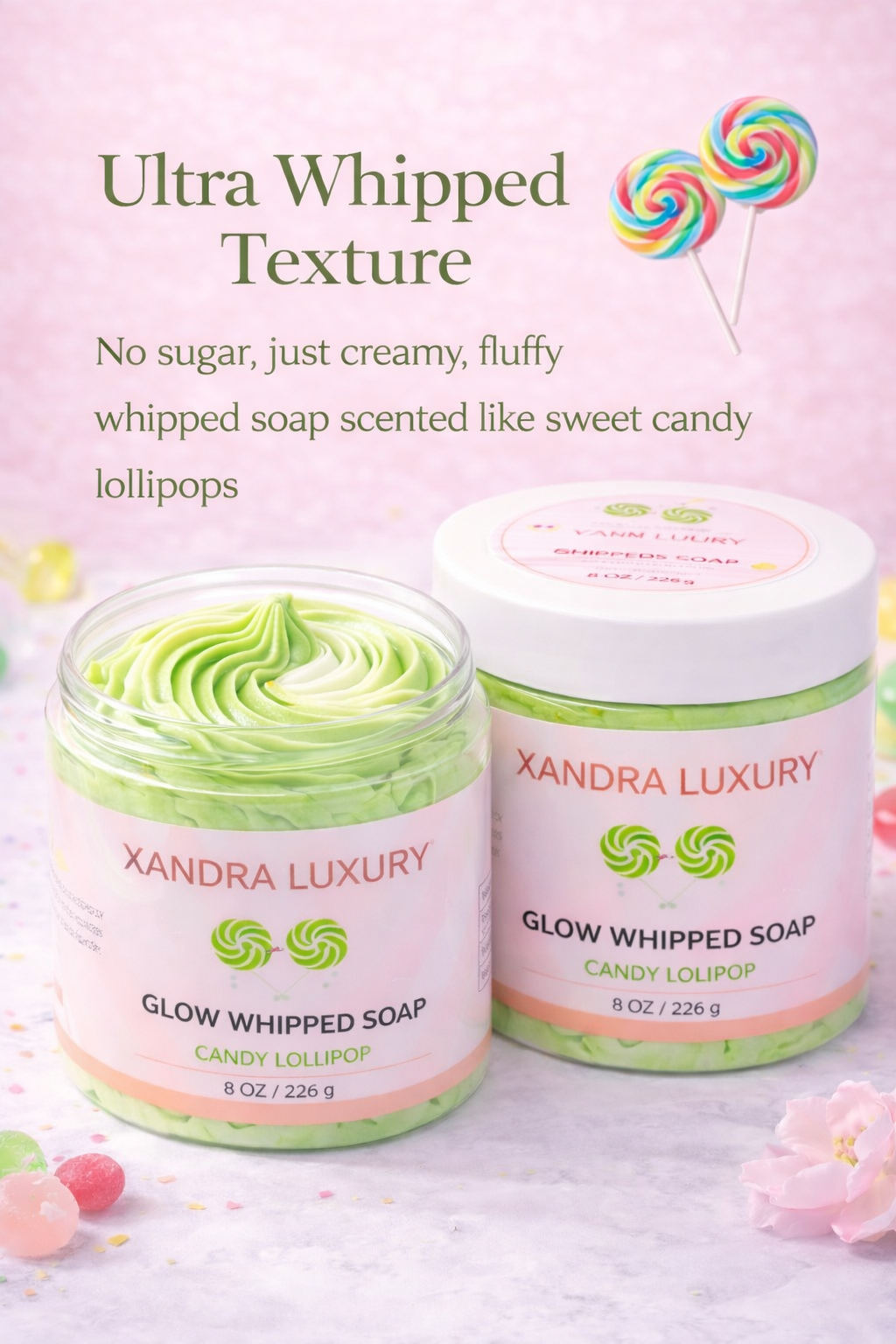 Glow Whipped Soap Cherry & Candy Lollipop