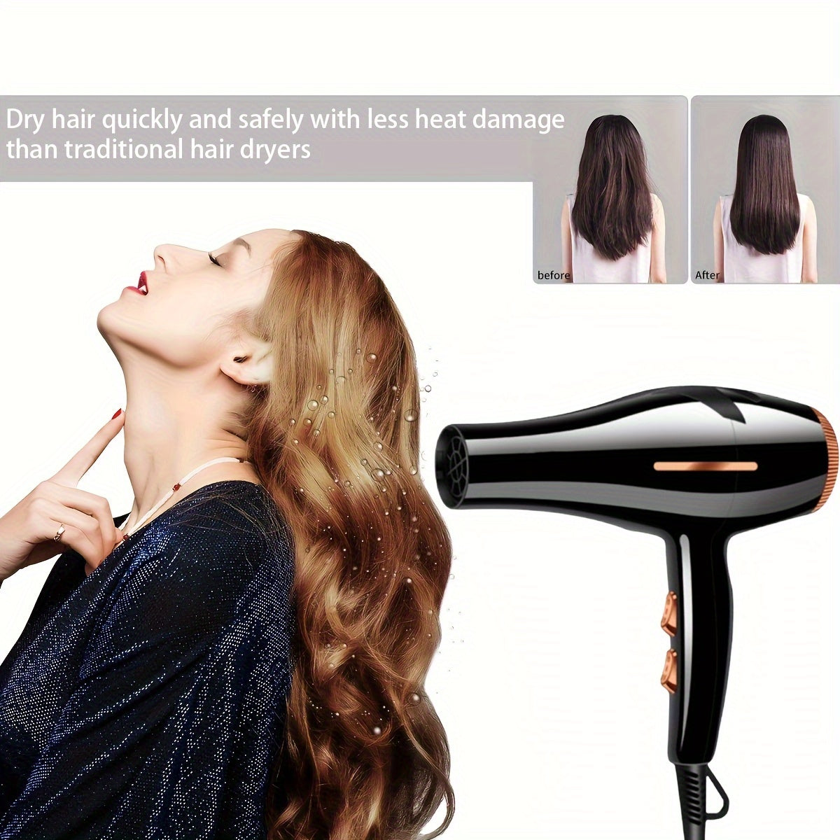 Multi-In-One Hair Dryer Set with Comb, Clip, and Patch - Portable Electric