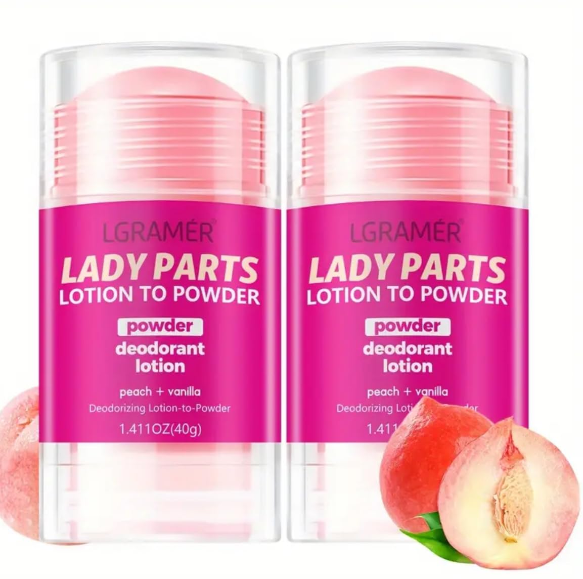 Intimate Area Deodorant for Women, Peach and Vanilla Scent, 2-Pack, Quick-Absorbing Formula