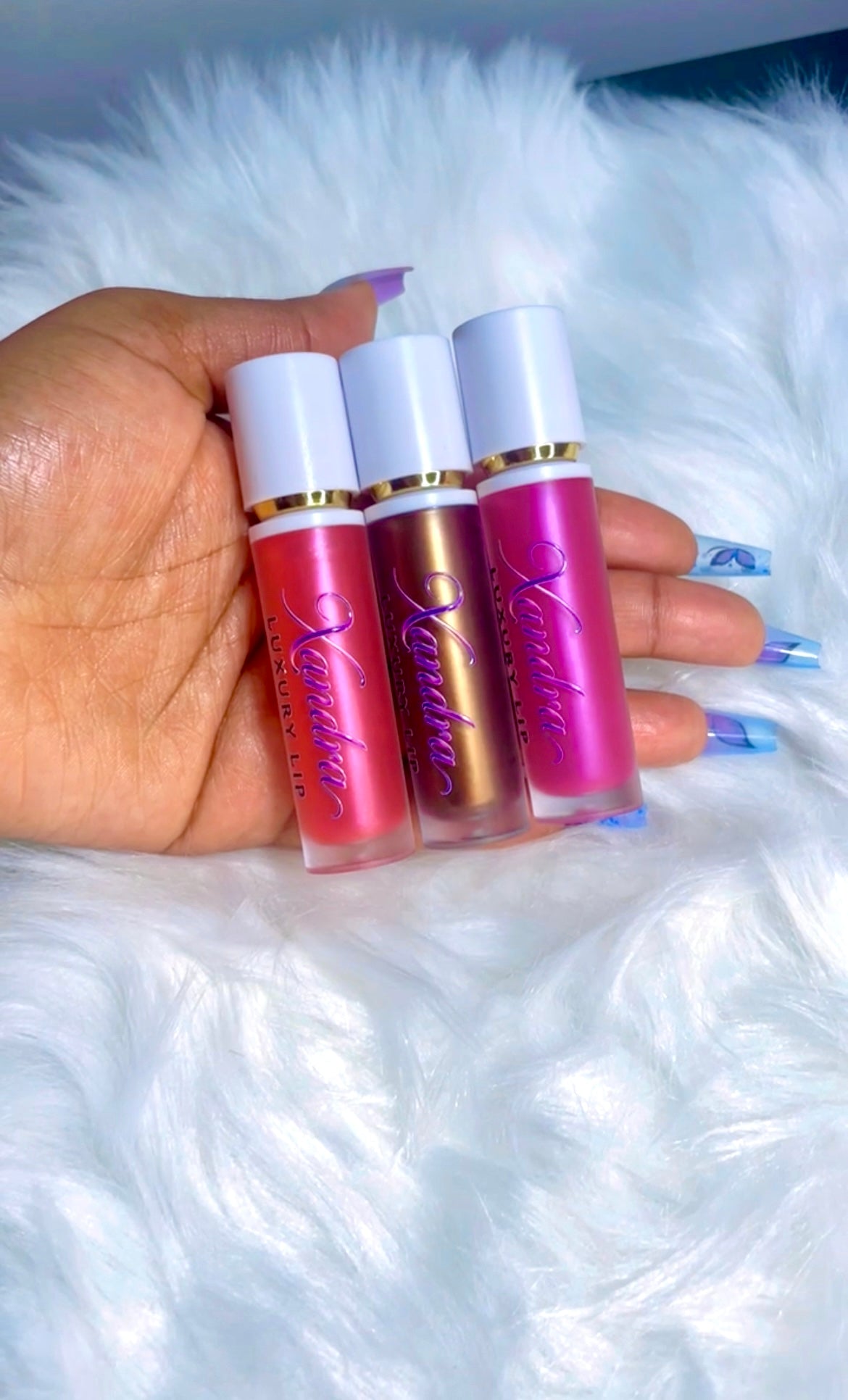 Xandra luxury Lipgloss Fruit Flavored Lip Gloss - Lipstick in Red, Purple & Brown - Makeup Cosmetic