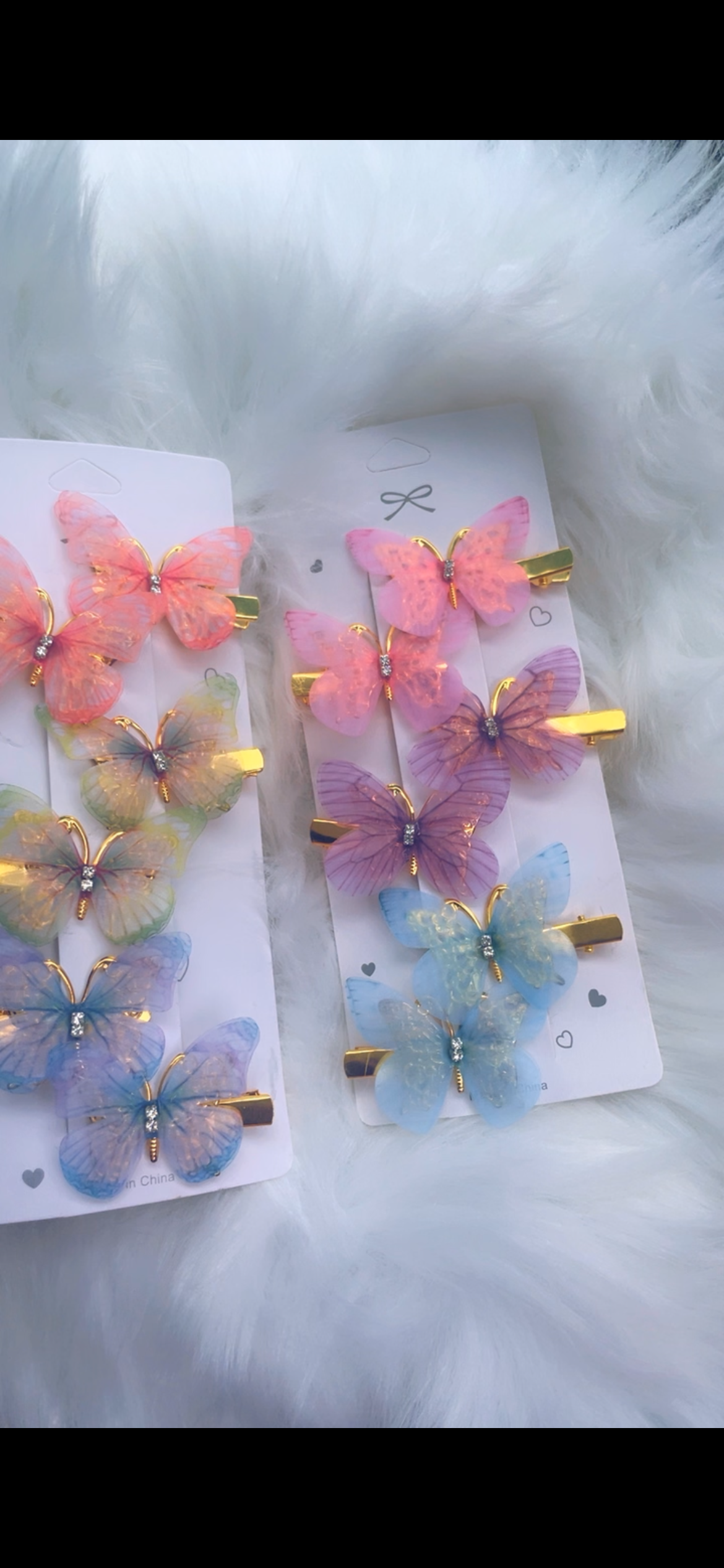 3D Butterfly Hair Clips with Rhinestone Detail, Double Layer Design, 12 Pieces, Pink Blue Purple