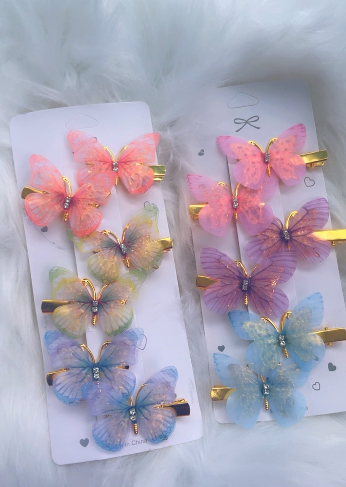 3D Butterfly Hair Clips with Rhinestone Detail, Double Layer Design, 12 Pieces, Pink Blue Purple