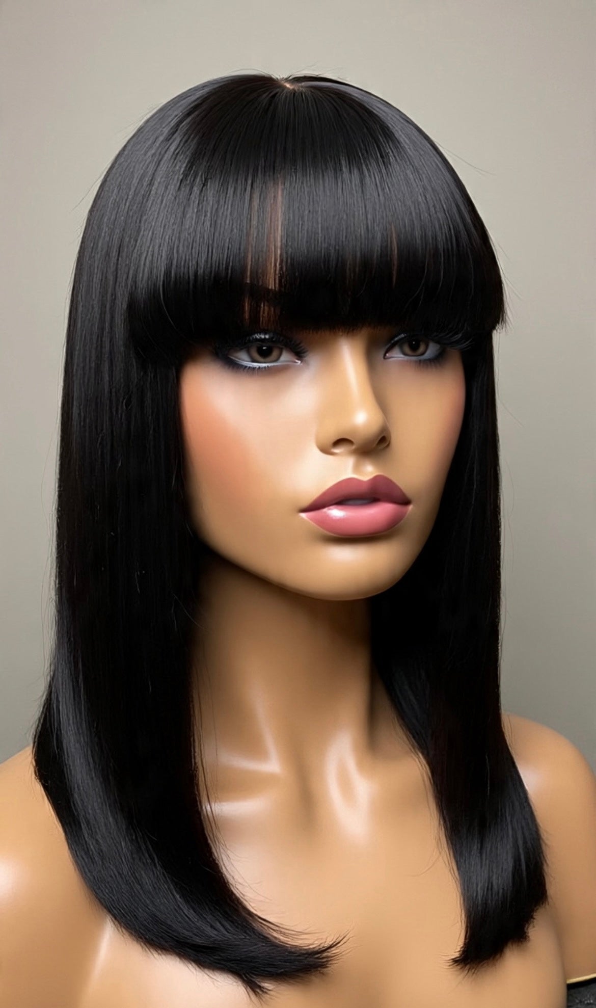Natural Black Bangs Wear 4*4 Frontal Lace Human Hair Wig Straight Glueless Wigs