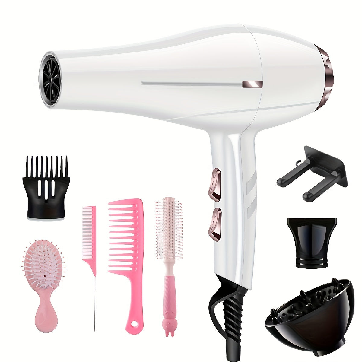 Multi-In-One Hair Dryer Set with Comb, Clip, and Patch - Portable Electric
