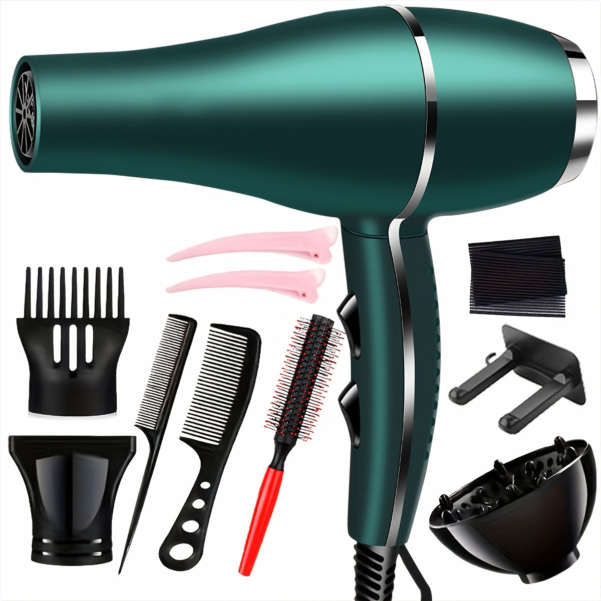Multi-In-One Hair Dryer Set with Comb, Clip, and Patch - Portable Electric