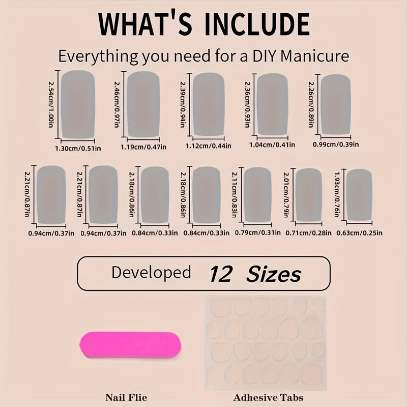 24pcs Square Press-On Nails, Purple Floral & White Floral Design, Medium Length, Glossy