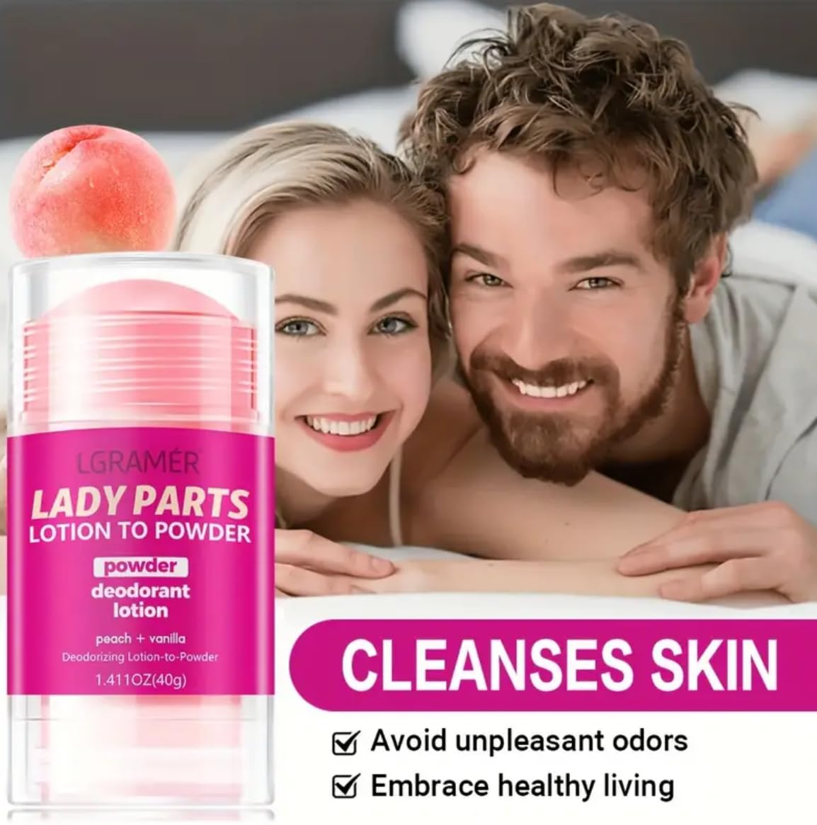 Intimate Area Deodorant for Women, Peach and Vanilla Scent, 2-Pack, Quick-Absorbing Formula