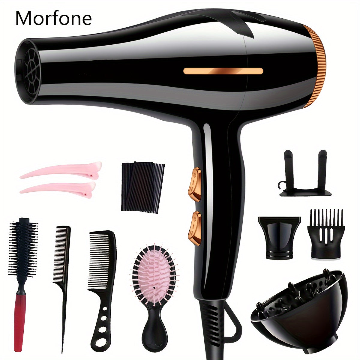 Multi-In-One Hair Dryer Set with Comb, Clip, and Patch - Portable Electric